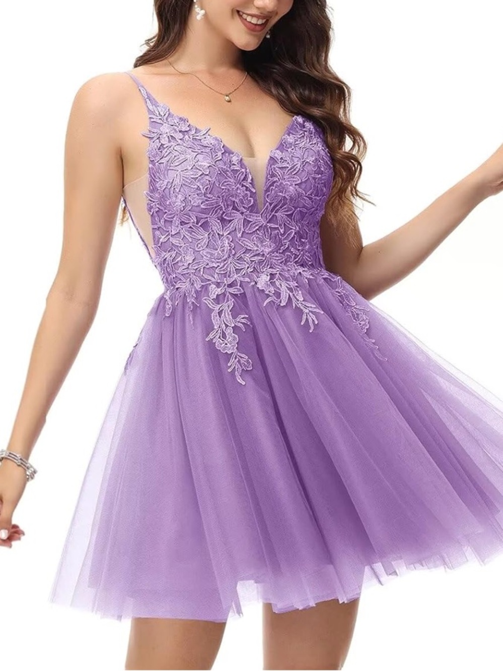 Xijun Lace Wisteria Short V Neck Tulle corse Aline Homecoming Dress size 16